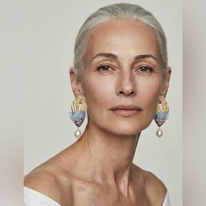 Art Design Statement Floral Earrings Pearl Drop